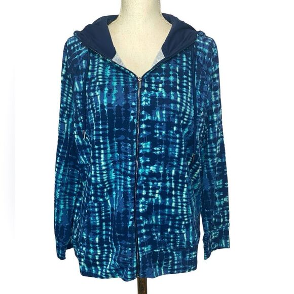 H by Halston Wm’s Sz Med Ocean Wave Classic Navy Zipper Hoodie Sweat Jacket - Picture 1 of 5